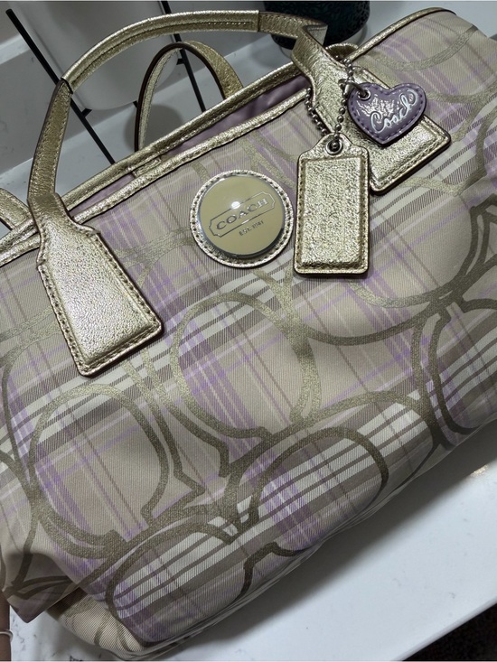 Coach Handbags - Coach F17213 Signature Plaid Tote Wallet Wristlet 3-Piece Set Beige Lavender